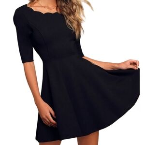 Lulus black scalloped skater dress. Size Small.